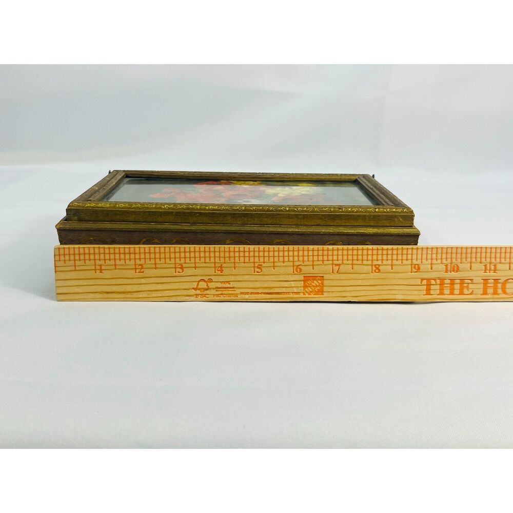 VTG Floral Wooden Jewelry Trinket Box Hinged Ornate Victorian Rose Vanity - Picture 9 of 10